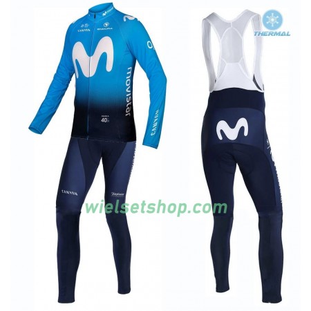 Fietskleding (Fietsshirt Lange Mouw + Lange Koersbroek) 2019 Movistar Team N001 Winter Thermal Fleece